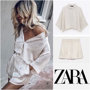NWOT Zara 2 Piece Satin Top and Shorts Set